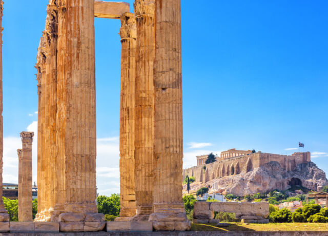 olympian,zeus,temple,in,summer,,athens,,greece.,it,is,one